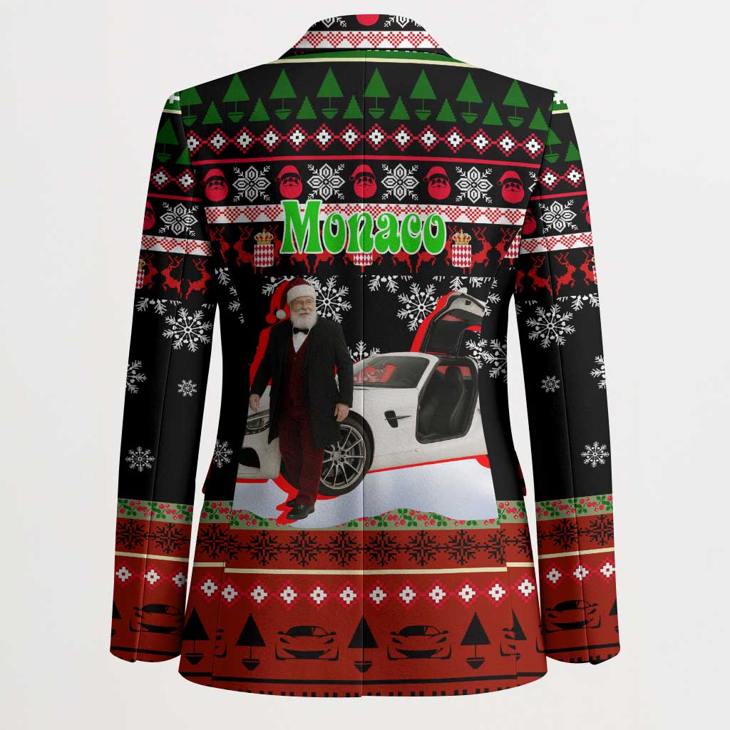 Monaco Christmas Blazer with Santa Claus Sports Car Snowflakes and Luxury Holiday - Wonder Print Shop