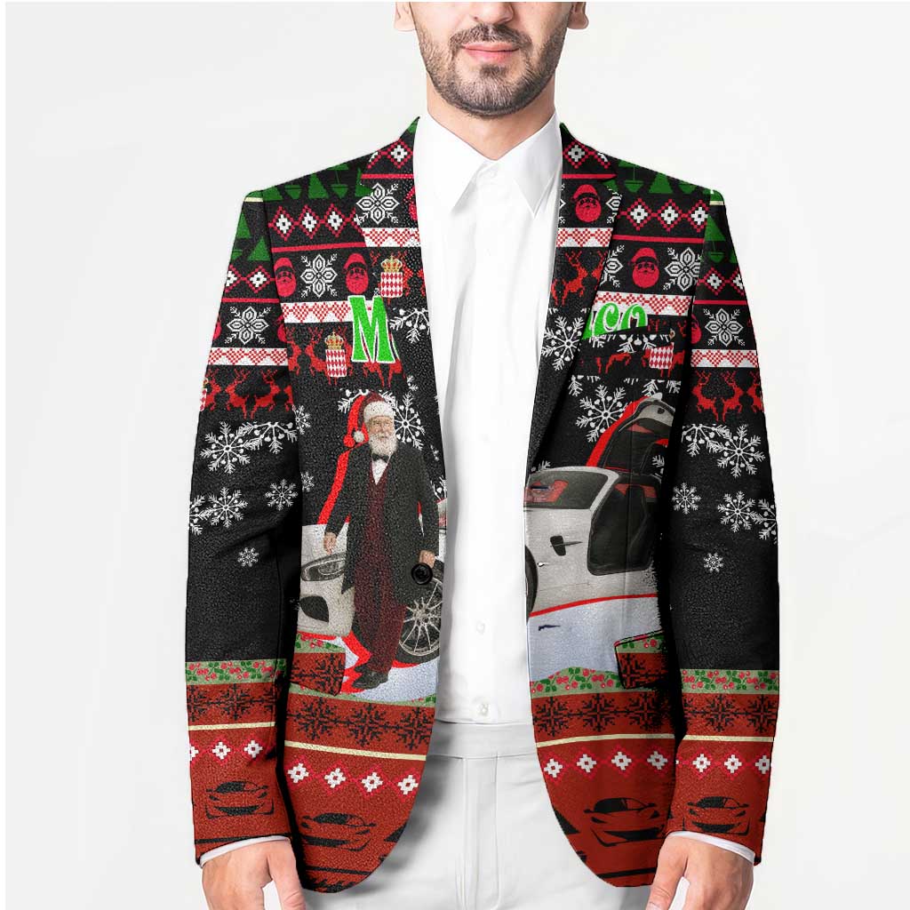 Monaco Christmas Blazer with Santa Claus Sports Car Snowflakes and Luxury Holiday - Wonder Print Shop