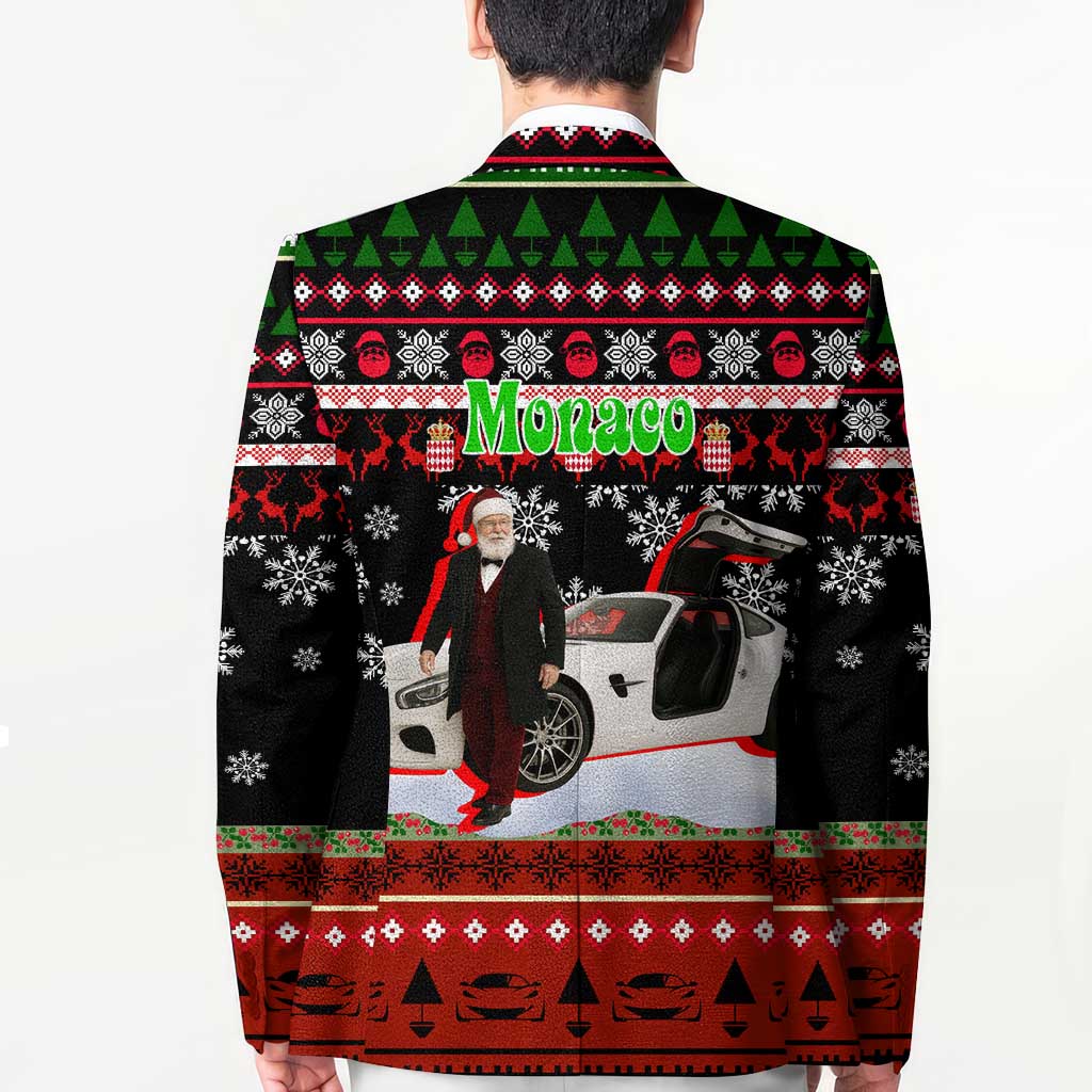 Monaco Christmas Blazer with Santa Claus Sports Car Snowflakes and Luxury Holiday - Wonder Print Shop