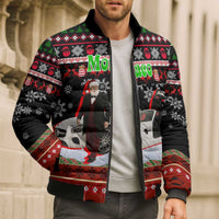 Monaco Christmas Bomber Puffer Jacket with Santa Claus Sports Car Snowflakes and Luxury Holiday - Wonder Print Shop