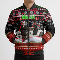 Monaco Christmas Bomber Puffer Jacket with Santa Claus Sports Car Snowflakes and Luxury Holiday - Wonder Print Shop