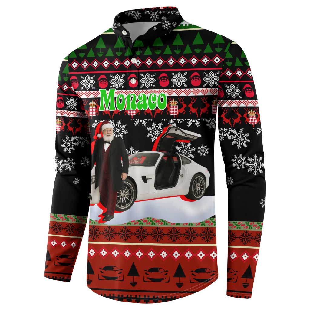 Monaco Christmas Button Sweatshirt with Santa Claus Sports Car Snowflakes and Luxury Holiday - Wonder Print Shop