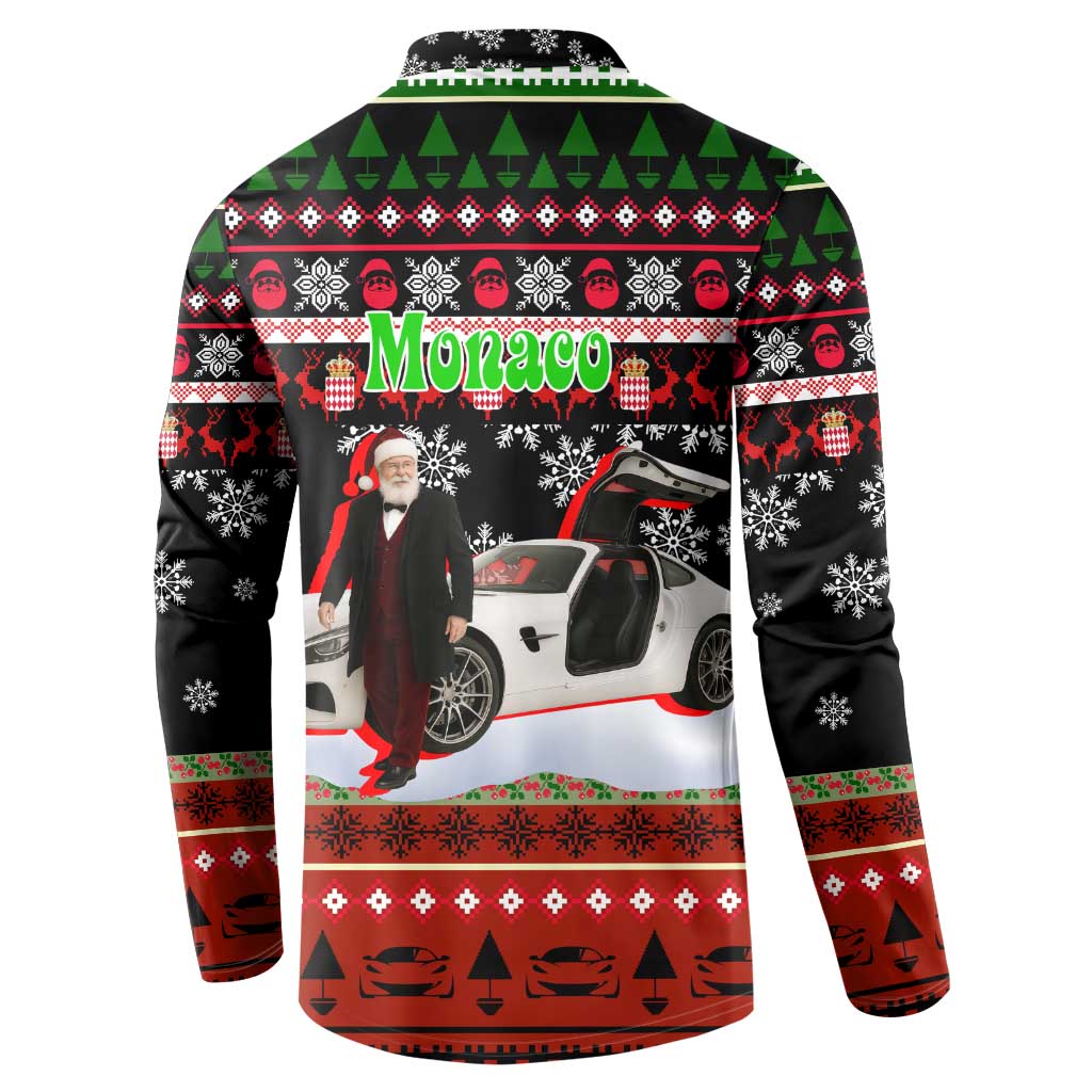 Monaco Christmas Button Sweatshirt with Santa Claus Sports Car Snowflakes and Luxury Holiday - Wonder Print Shop