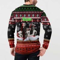 Monaco Christmas Button Sweatshirt with Santa Claus Sports Car Snowflakes and Luxury Holiday - Wonder Print Shop