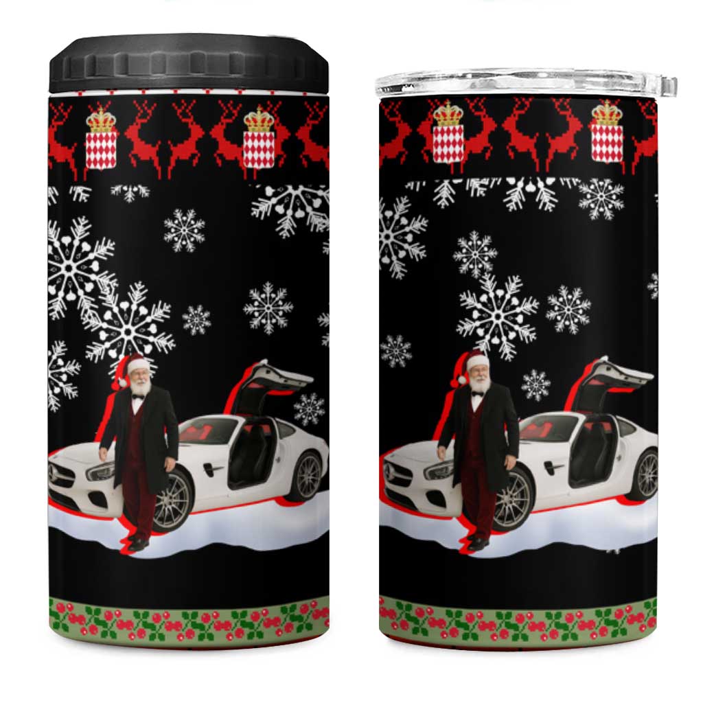 Monaco Christmas 4 in 1 Can Cooler Tumbler with Santa Claus Sports Car Snowflakes and Luxury Holiday - Wonder Print Shop