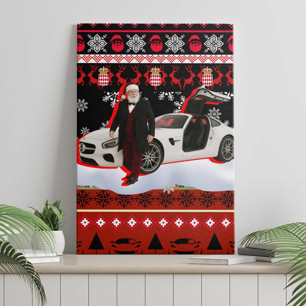 Monaco Christmas Canvas Wall Art with Santa Claus Sports Car Snowflakes and Luxury Holiday - Wonder Print Shop
