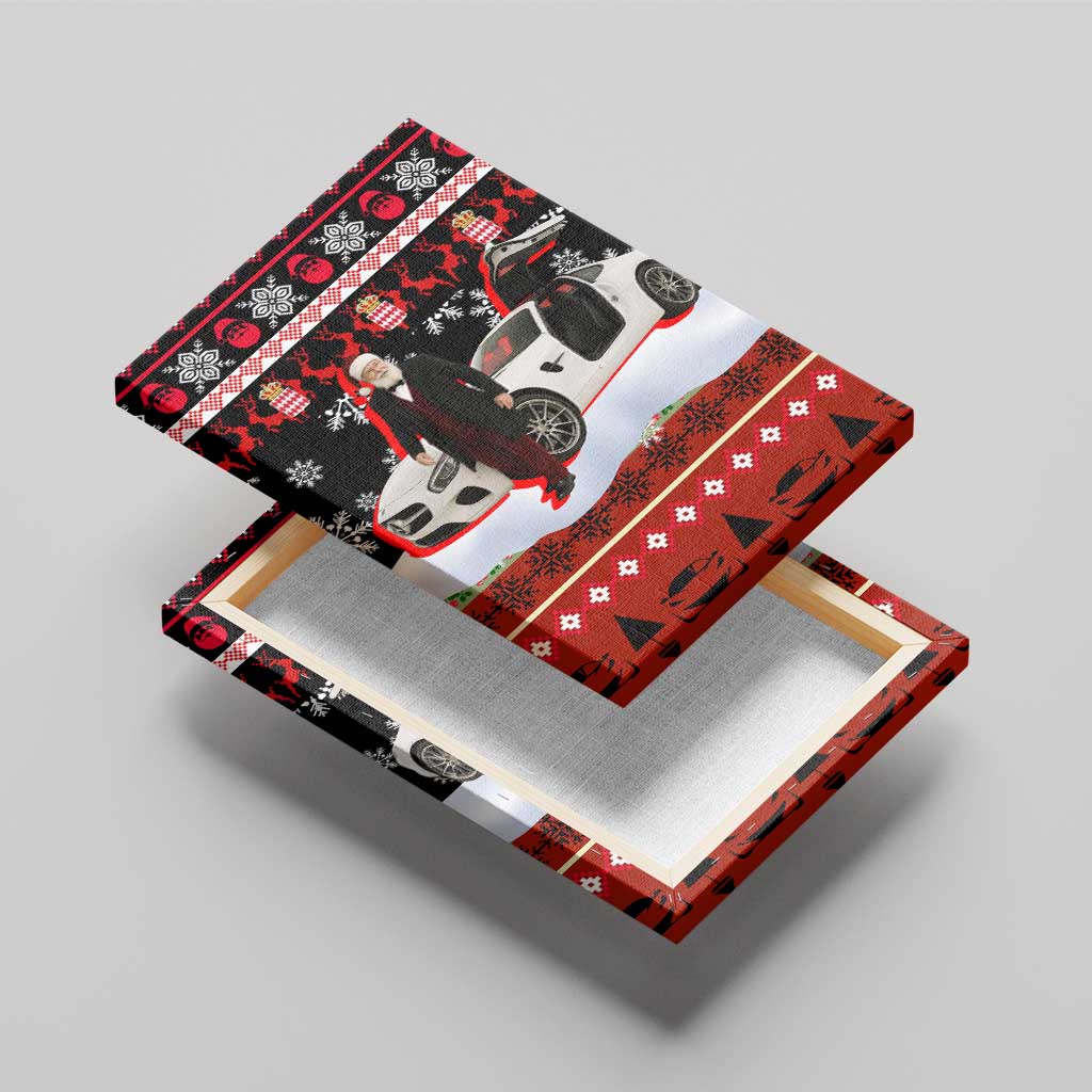 Monaco Christmas Canvas Wall Art with Santa Claus Sports Car Snowflakes and Luxury Holiday - Wonder Print Shop