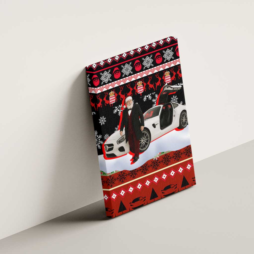 Monaco Christmas Canvas Wall Art with Santa Claus Sports Car Snowflakes and Luxury Holiday - Wonder Print Shop