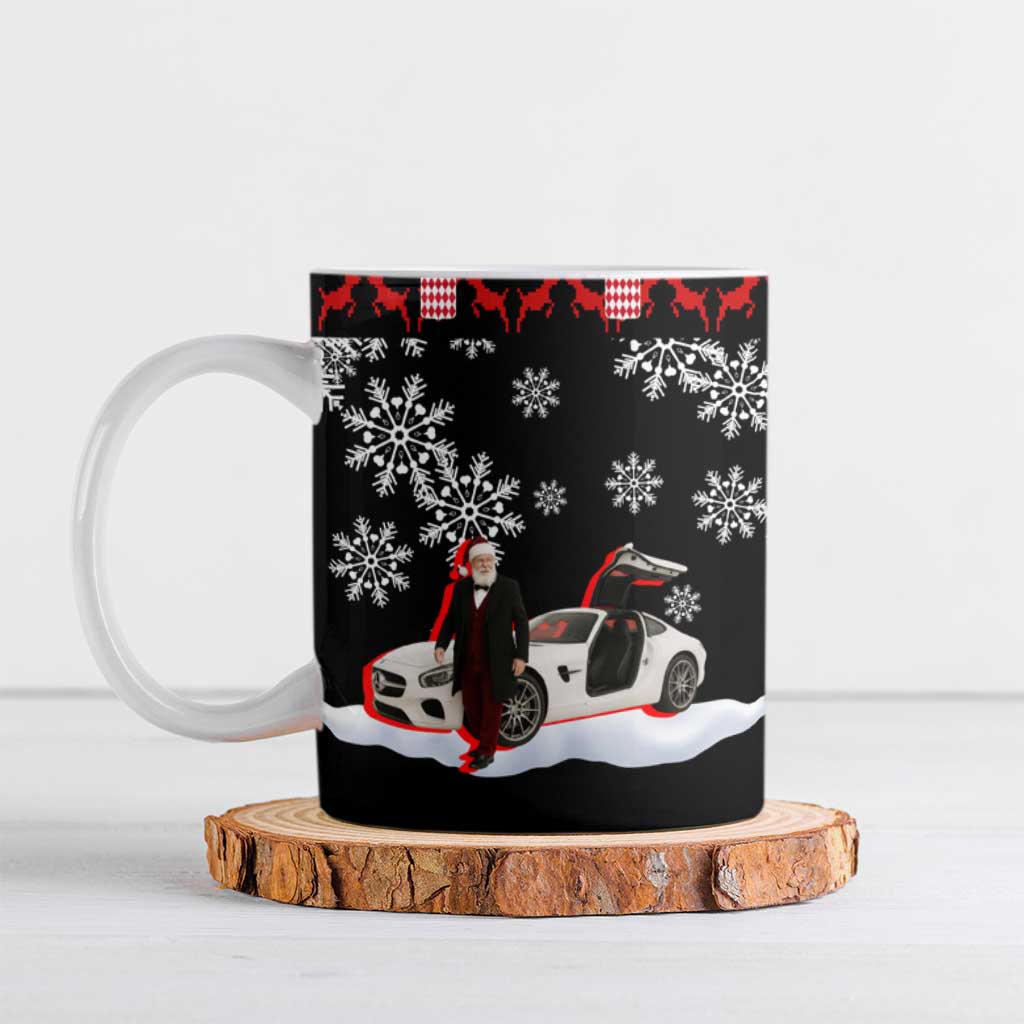 Monaco Christmas Ceramic Mug with Santa Claus Sports Car Snowflakes and Luxury Holiday - Wonder Print Shop