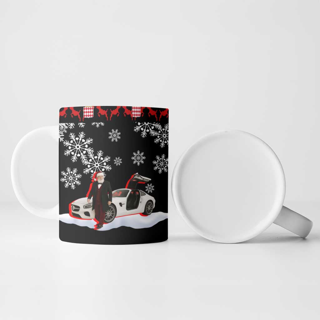 Monaco Christmas Ceramic Mug with Santa Claus Sports Car Snowflakes and Luxury Holiday - Wonder Print Shop