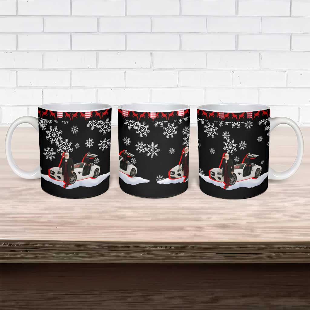 Monaco Christmas Ceramic Mug with Santa Claus Sports Car Snowflakes and Luxury Holiday - Wonder Print Shop