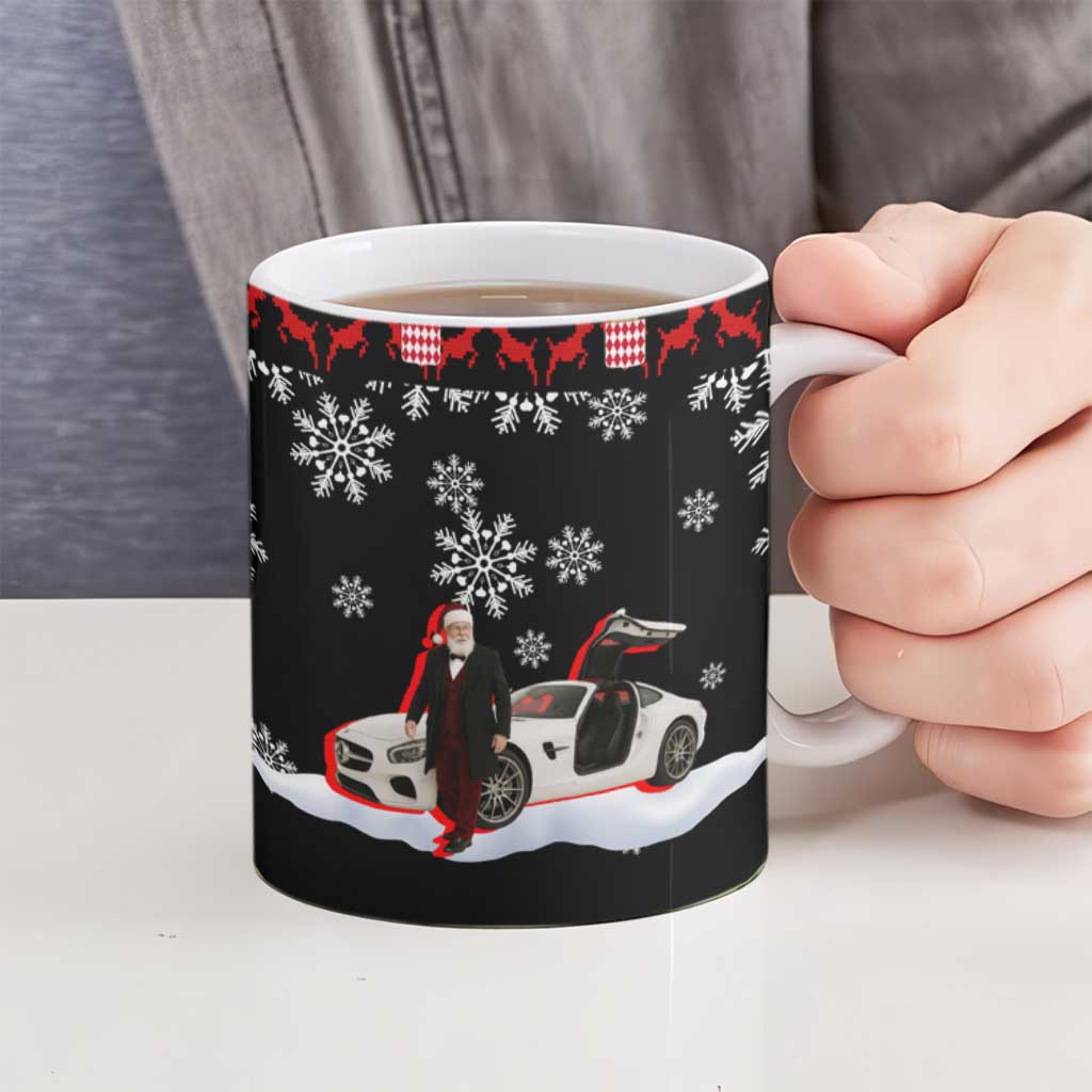 Monaco Christmas Ceramic Mug with Santa Claus Sports Car Snowflakes and Luxury Holiday - Wonder Print Shop