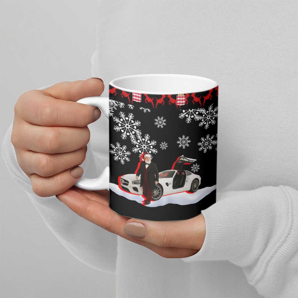 Monaco Christmas Ceramic Mug with Santa Claus Sports Car Snowflakes and Luxury Holiday - Wonder Print Shop