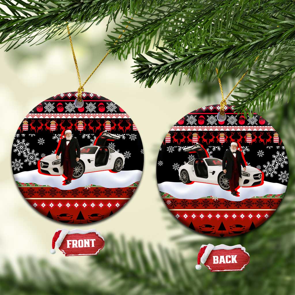 Monaco Christmas Ceramic Ornament with Santa Claus Sports Car Snowflakes and Luxury Holiday - Wonder Print Shop