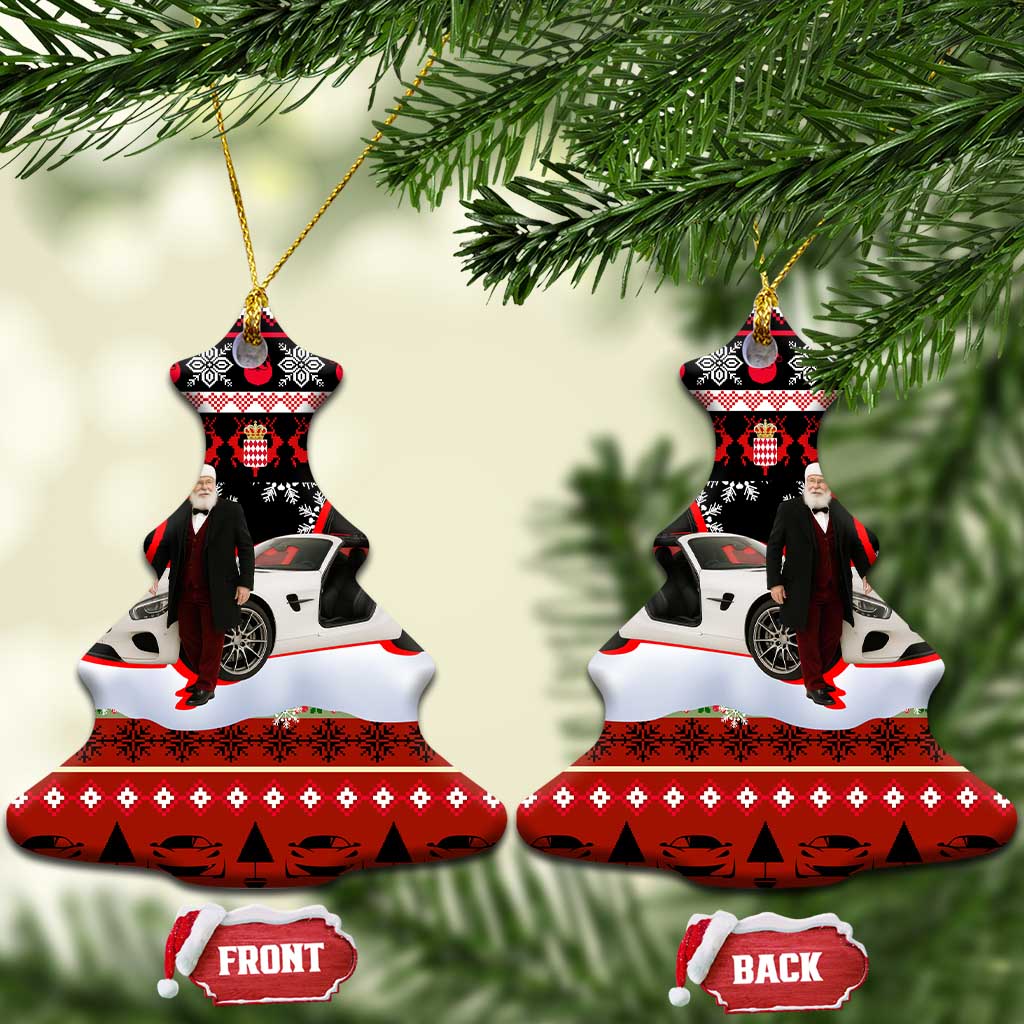 Monaco Christmas Ceramic Ornament with Santa Claus Sports Car Snowflakes and Luxury Holiday - Wonder Print Shop