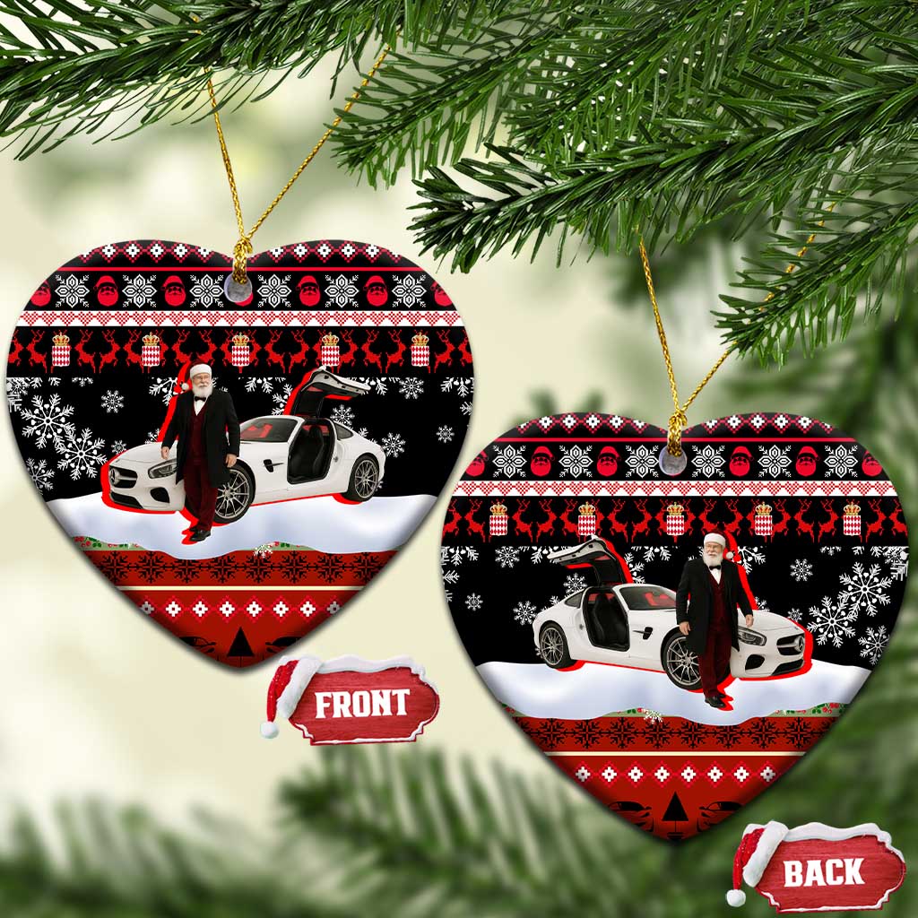 Monaco Christmas Ceramic Ornament with Santa Claus Sports Car Snowflakes and Luxury Holiday - Wonder Print Shop