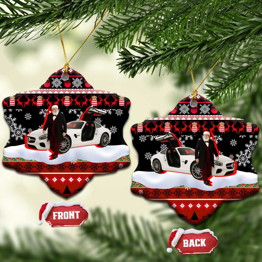 Monaco Christmas Ceramic Ornament with Santa Claus Sports Car Snowflakes and Luxury Holiday - Wonder Print Shop