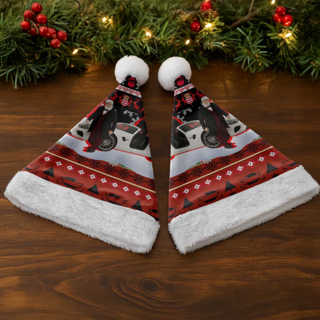 Monaco Christmas Santa Hat with Santa Claus Sports Car Snowflakes and Luxury Holiday - Wonder Print Shop