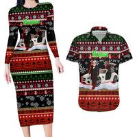 Monaco Christmas Couples Matching Long Sleeve Bodycon Dress and Hawaiian Shirt with Santa Claus Sports Car Snowflakes and Luxury Holiday - Wonder Print Shop