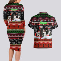 Monaco Christmas Couples Matching Long Sleeve Bodycon Dress and Hawaiian Shirt with Santa Claus Sports Car Snowflakes and Luxury Holiday - Wonder Print Shop