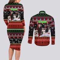 Monaco Christmas Couples Matching Long Sleeve Bodycon Dress and Long Sleeve Button Shirt with Santa Claus Sports Car Snowflakes and Luxury Holiday - Wonder Print Shop