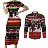 Monaco Christmas Couples Matching Short Sleeve Bodycon Dress and Long Sleeve Button Shirt with Santa Claus Sports Car Snowflakes and Luxury Holiday - Wonder Print Shop