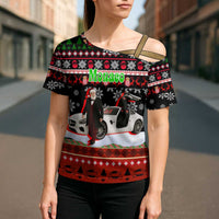 Monaco Christmas Cross Shoulder Shirt with Santa Claus Sports Car Snowflakes and Luxury Holiday - Wonder Print Shop