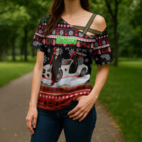 Monaco Christmas Cross Shoulder Shirt with Santa Claus Sports Car Snowflakes and Luxury Holiday - Wonder Print Shop