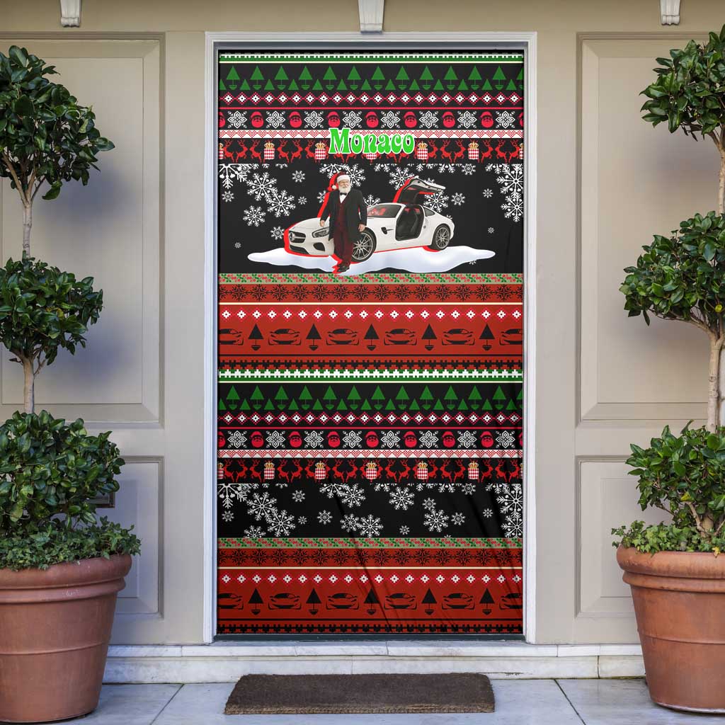 Monaco Christmas Door Cover with Santa Claus Sports Car Snowflakes and Luxury Holiday - Wonder Print Shop