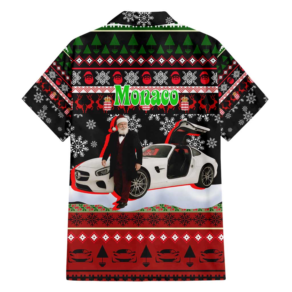 Monaco Christmas Family Matching Long Sleeve Bodycon Dress and Hawaiian Shirt with Santa Claus Sports Car Snowflakes and Luxury Holiday - Wonder Print Shop