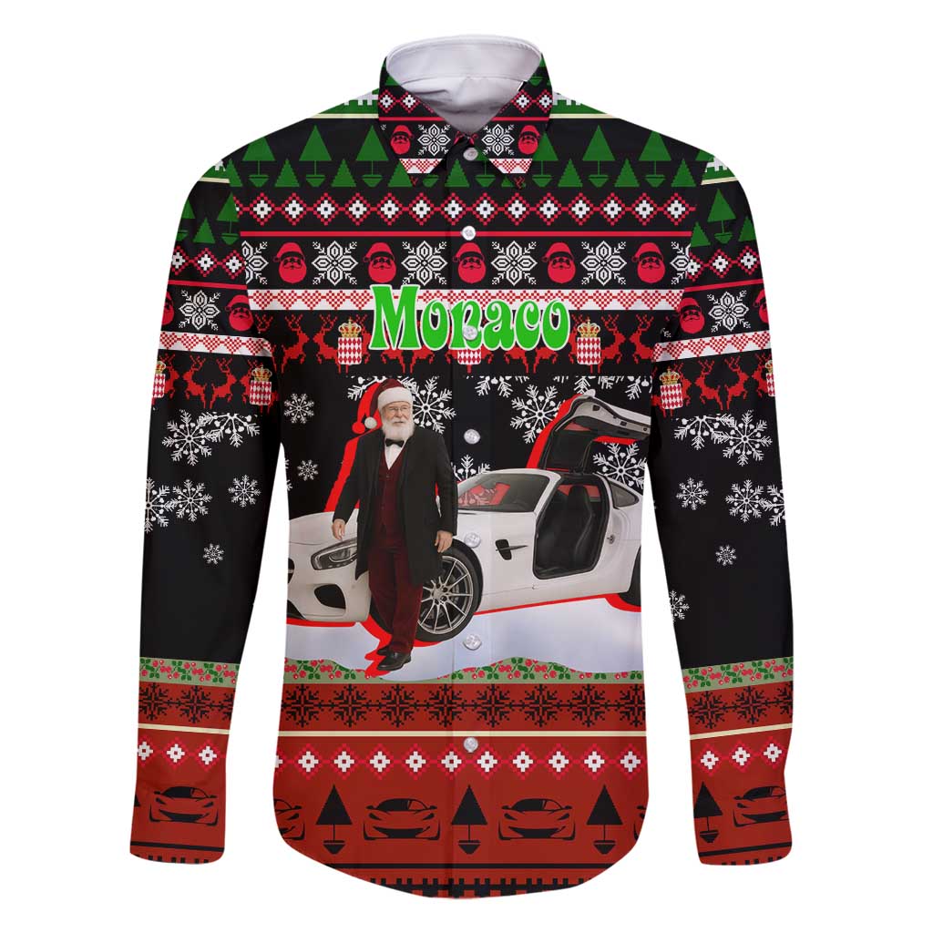 Monaco Christmas Family Matching Long Sleeve Bodycon Dress and Hawaiian Shirt with Santa Claus Sports Car Snowflakes and Luxury Holiday - Wonder Print Shop