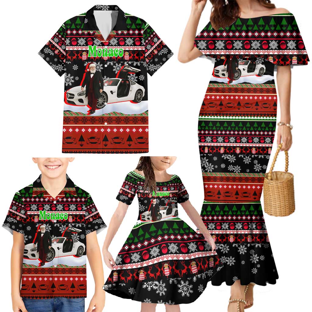 Monaco Christmas Family Matching Mermaid Dress and Hawaiian Shirt with Santa Claus Sports Car Snowflakes and Luxury Holiday - Wonder Print Shop
