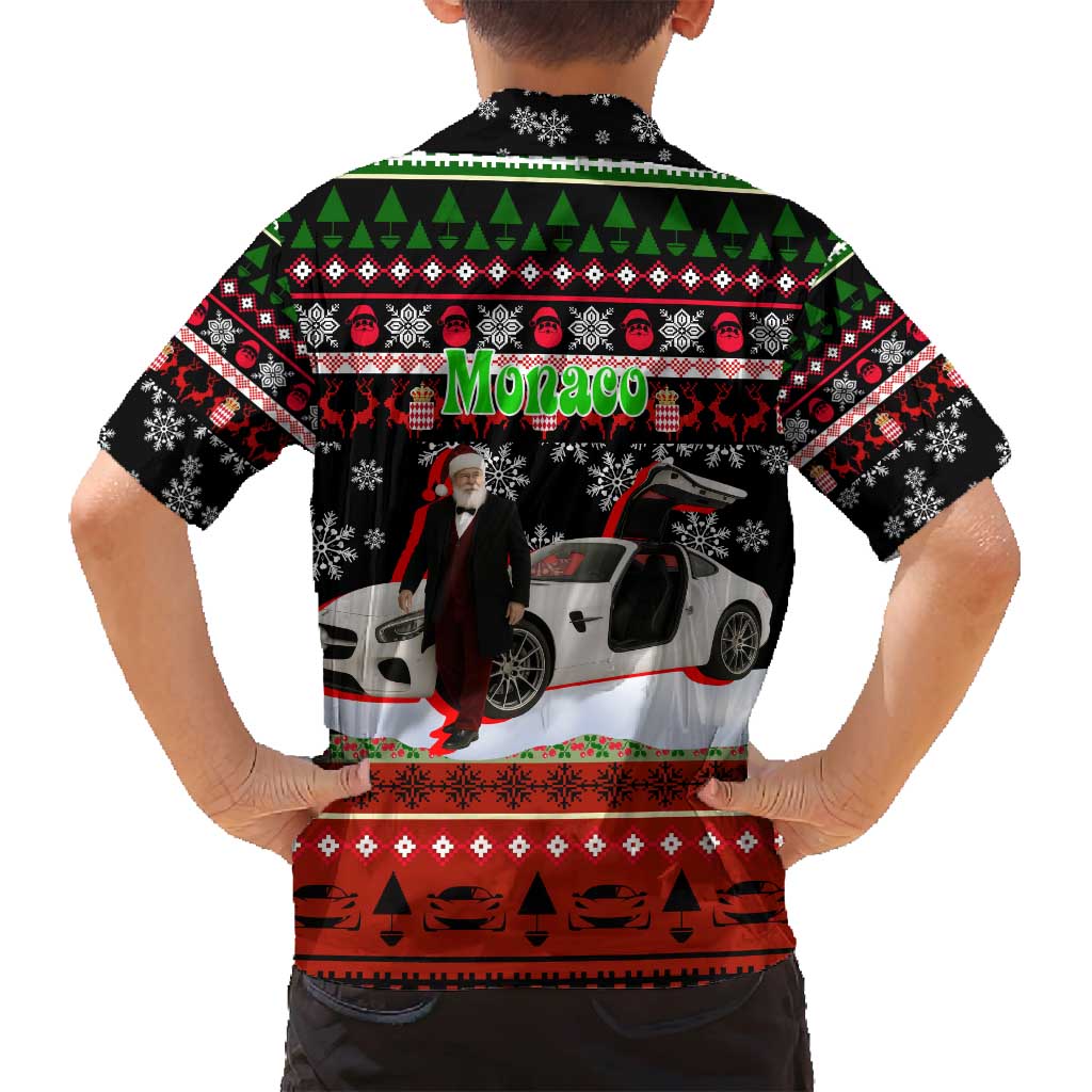Monaco Christmas Family Matching Off Shoulder Maxi Dress and Hawaiian Shirt with Santa Claus Sports Car Snowflakes and Luxury Holiday - Wonder Print Shop