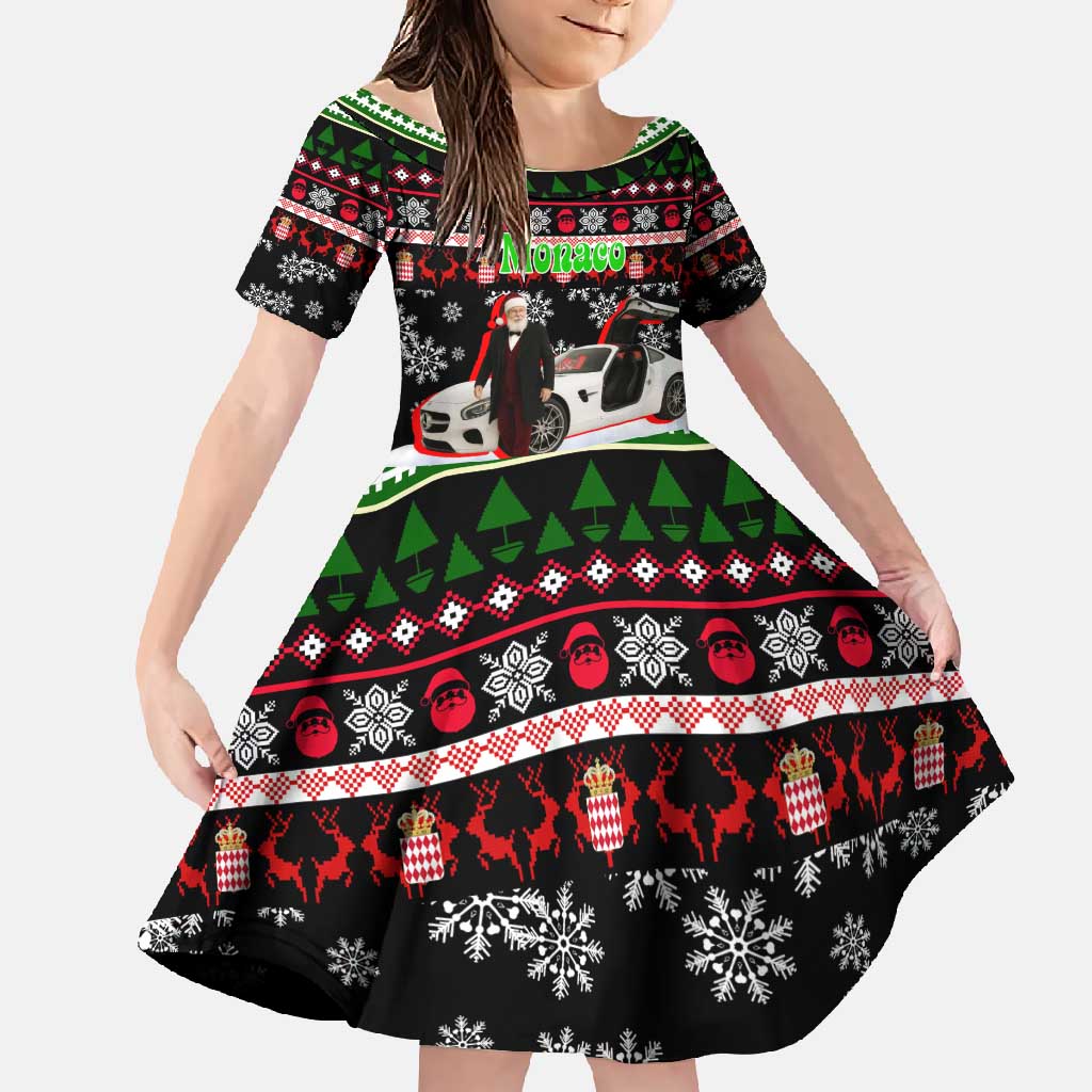 Monaco Christmas Family Matching Off Shoulder Maxi Dress and Hawaiian Shirt with Santa Claus Sports Car Snowflakes and Luxury Holiday - Wonder Print Shop