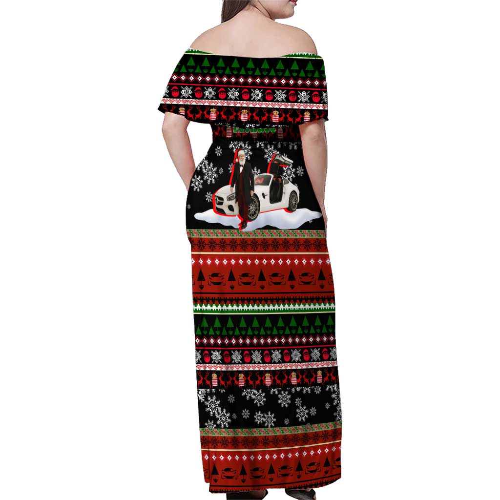 Monaco Christmas Family Matching Off Shoulder Maxi Dress and Hawaiian Shirt with Santa Claus Sports Car Snowflakes and Luxury Holiday - Wonder Print Shop