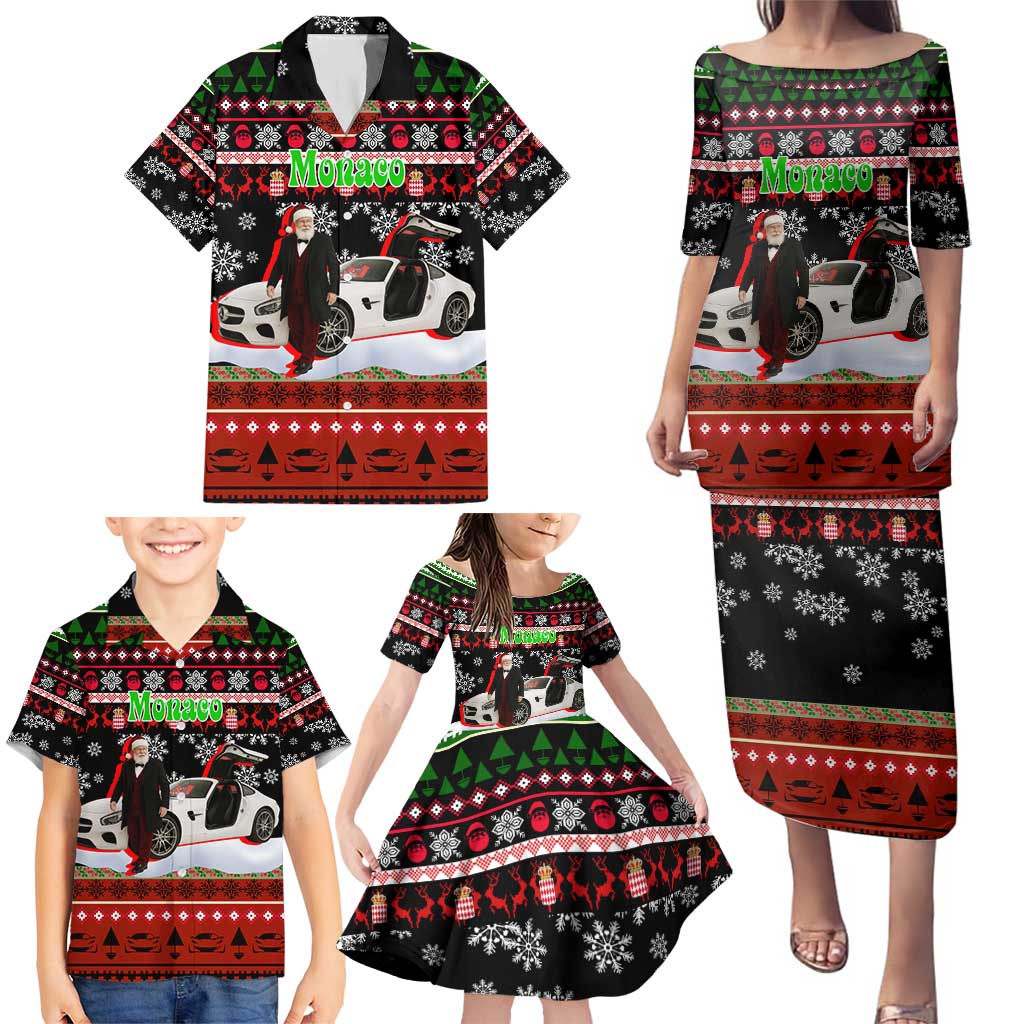 Monaco Christmas Family Matching Puletasi and Hawaiian Shirt with Santa Claus Sports Car Snowflakes and Luxury Holiday - Wonder Print Shop