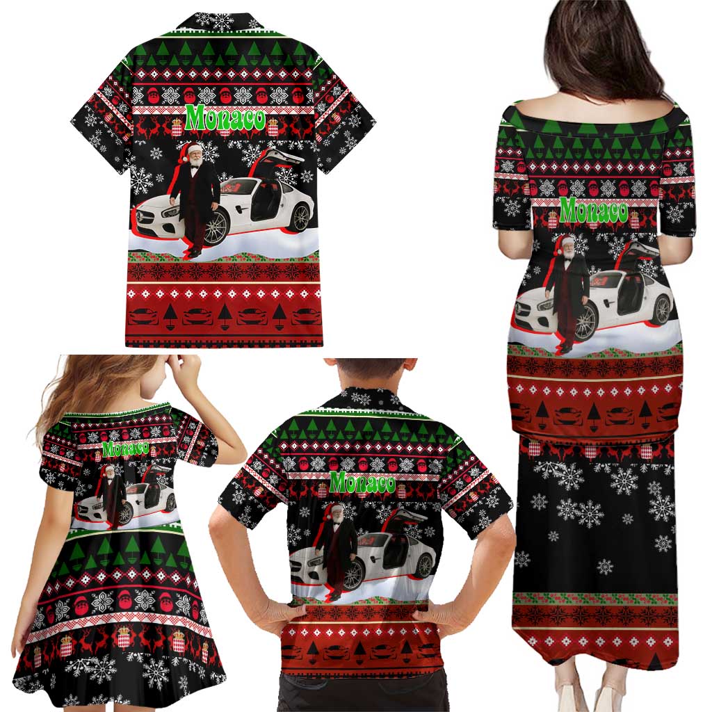 Monaco Christmas Family Matching Puletasi and Hawaiian Shirt with Santa Claus Sports Car Snowflakes and Luxury Holiday - Wonder Print Shop
