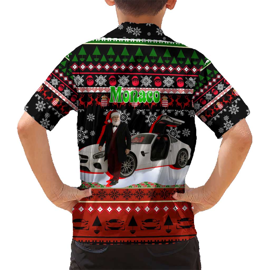 Monaco Christmas Family Matching Short Sleeve Bodycon Dress and Hawaiian Shirt with Santa Claus Sports Car Snowflakes and Luxury Holiday - Wonder Print Shop