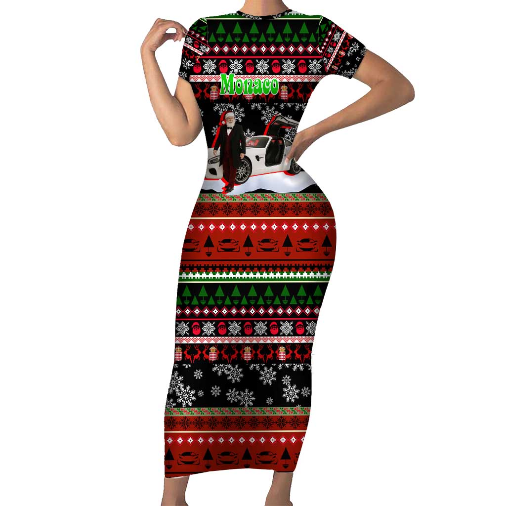Monaco Christmas Family Matching Short Sleeve Bodycon Dress and Hawaiian Shirt with Santa Claus Sports Car Snowflakes and Luxury Holiday - Wonder Print Shop