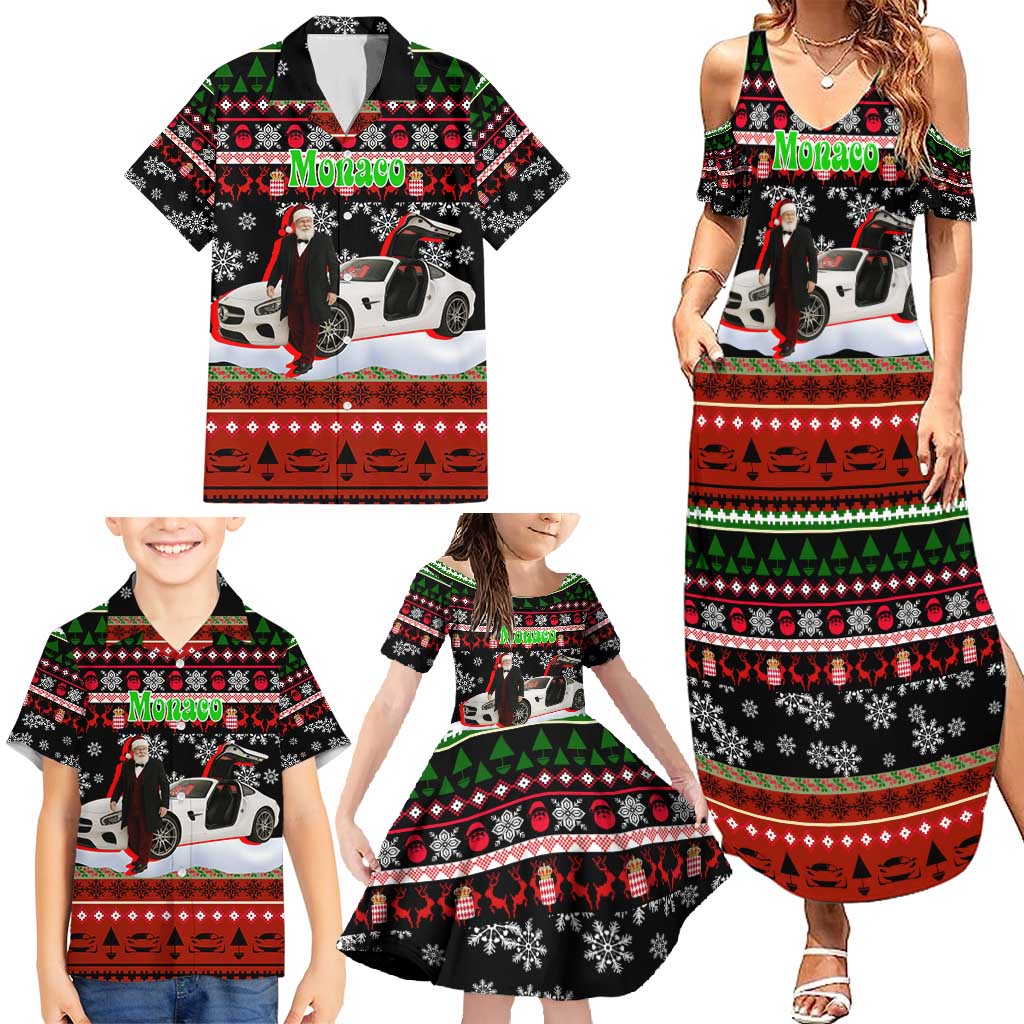 Monaco Christmas Family Matching Summer Maxi Dress and Hawaiian Shirt with Santa Claus Sports Car Snowflakes and Luxury Holiday - Wonder Print Shop