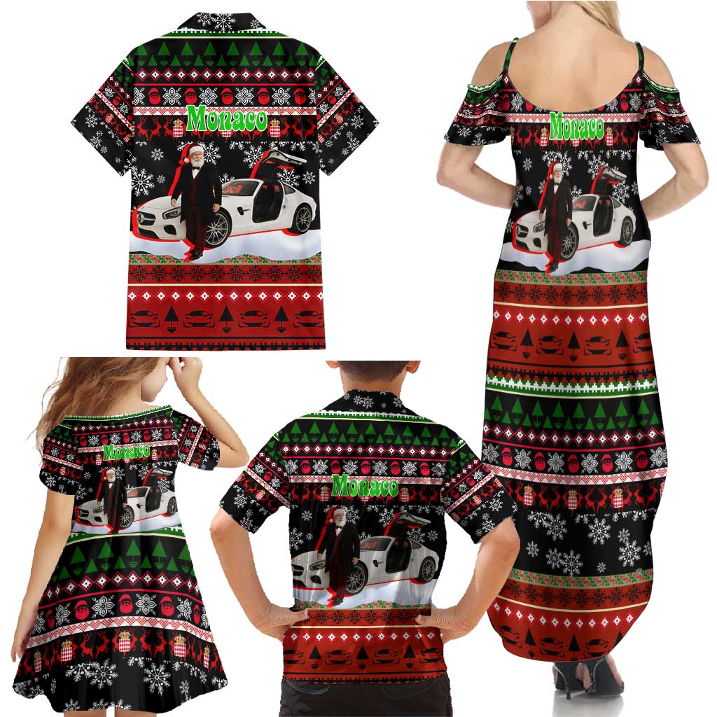 Monaco Christmas Family Matching Summer Maxi Dress and Hawaiian Shirt with Santa Claus Sports Car Snowflakes and Luxury Holiday - Wonder Print Shop