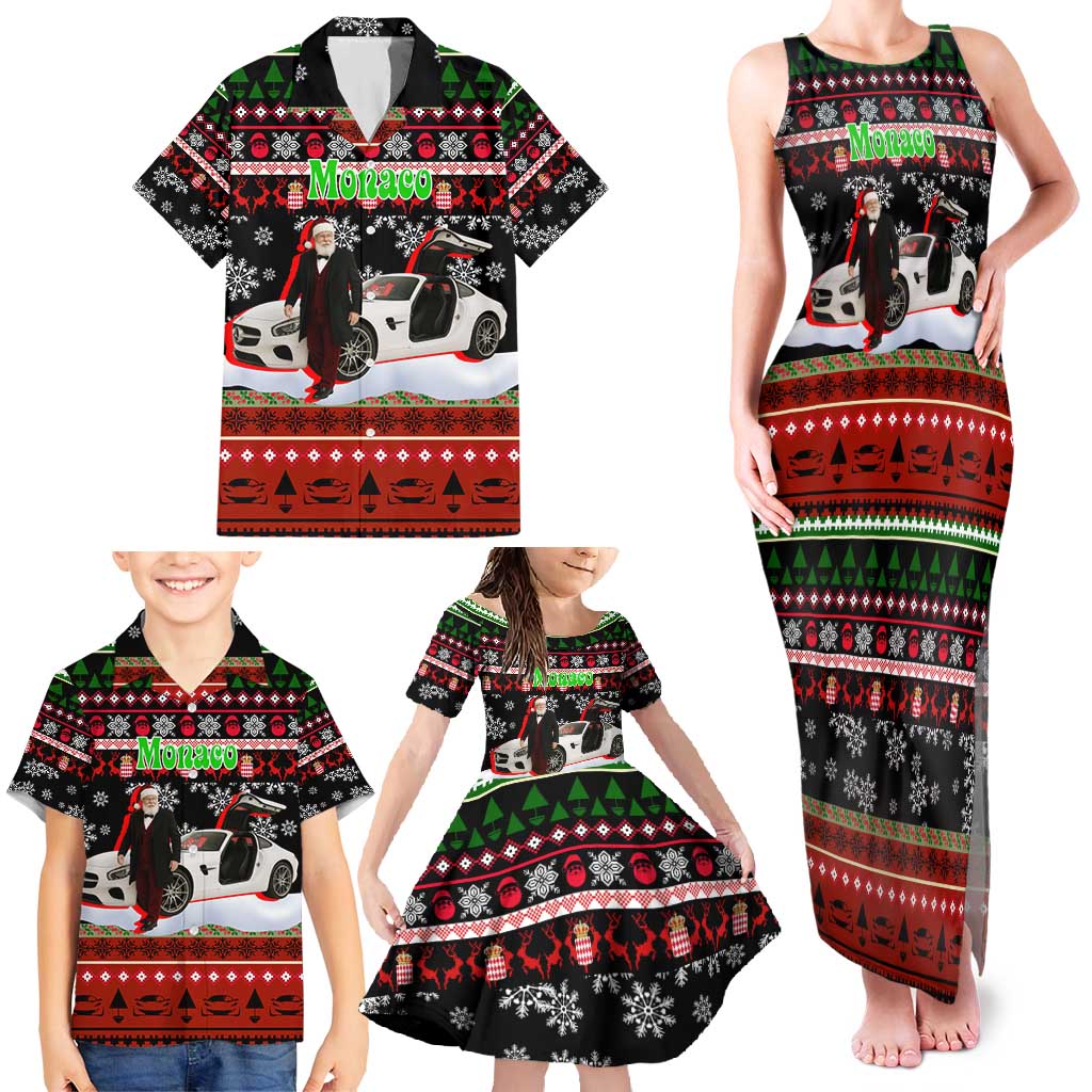 Monaco Christmas Family Matching Tank Maxi Dress and Hawaiian Shirt with Santa Claus Sports Car Snowflakes and Luxury Holiday - Wonder Print Shop
