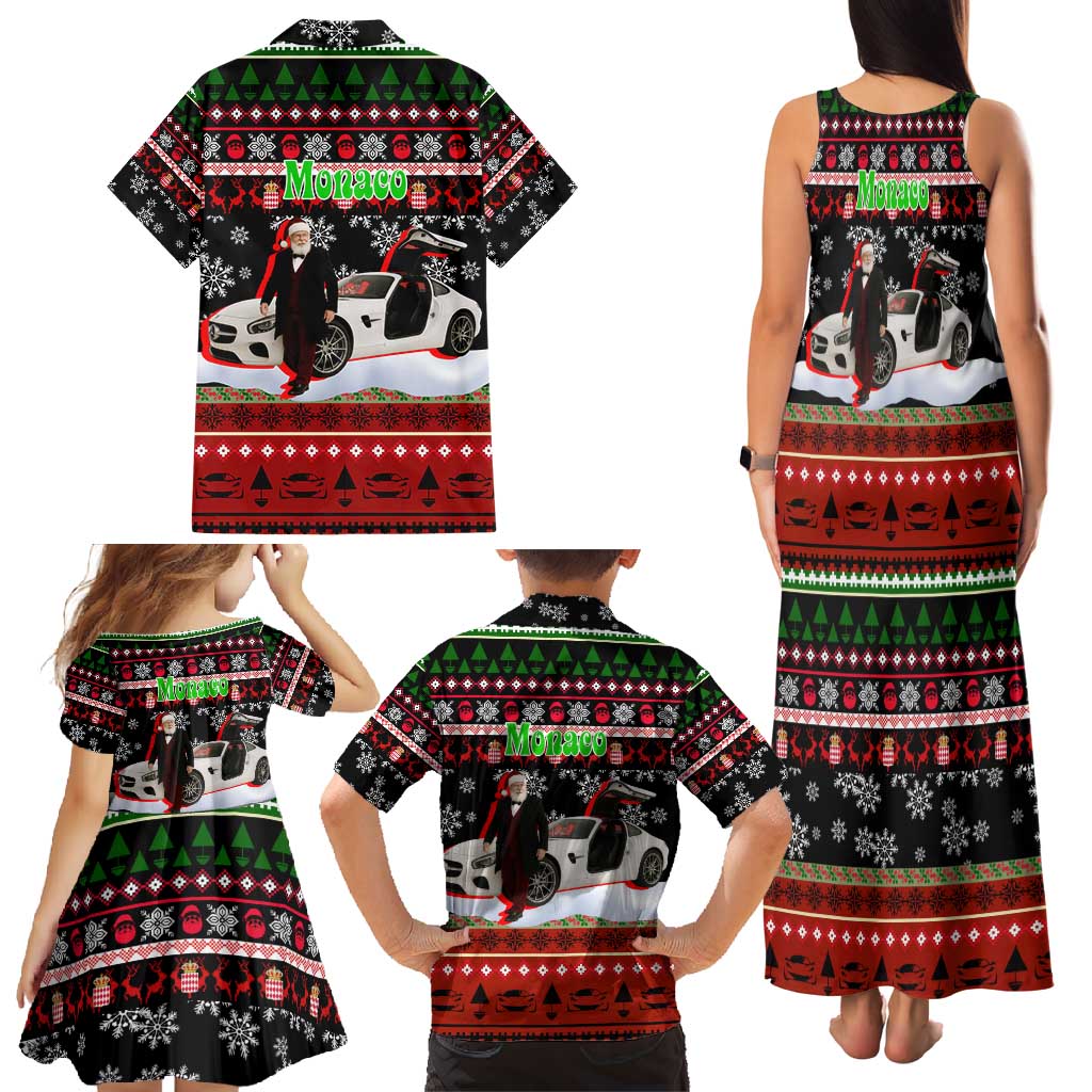 Monaco Christmas Family Matching Tank Maxi Dress and Hawaiian Shirt with Santa Claus Sports Car Snowflakes and Luxury Holiday - Wonder Print Shop