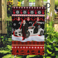 Monaco Christmas Garden Flag with Santa Claus Sports Car Snowflakes and Luxury Holiday - Wonder Print Shop