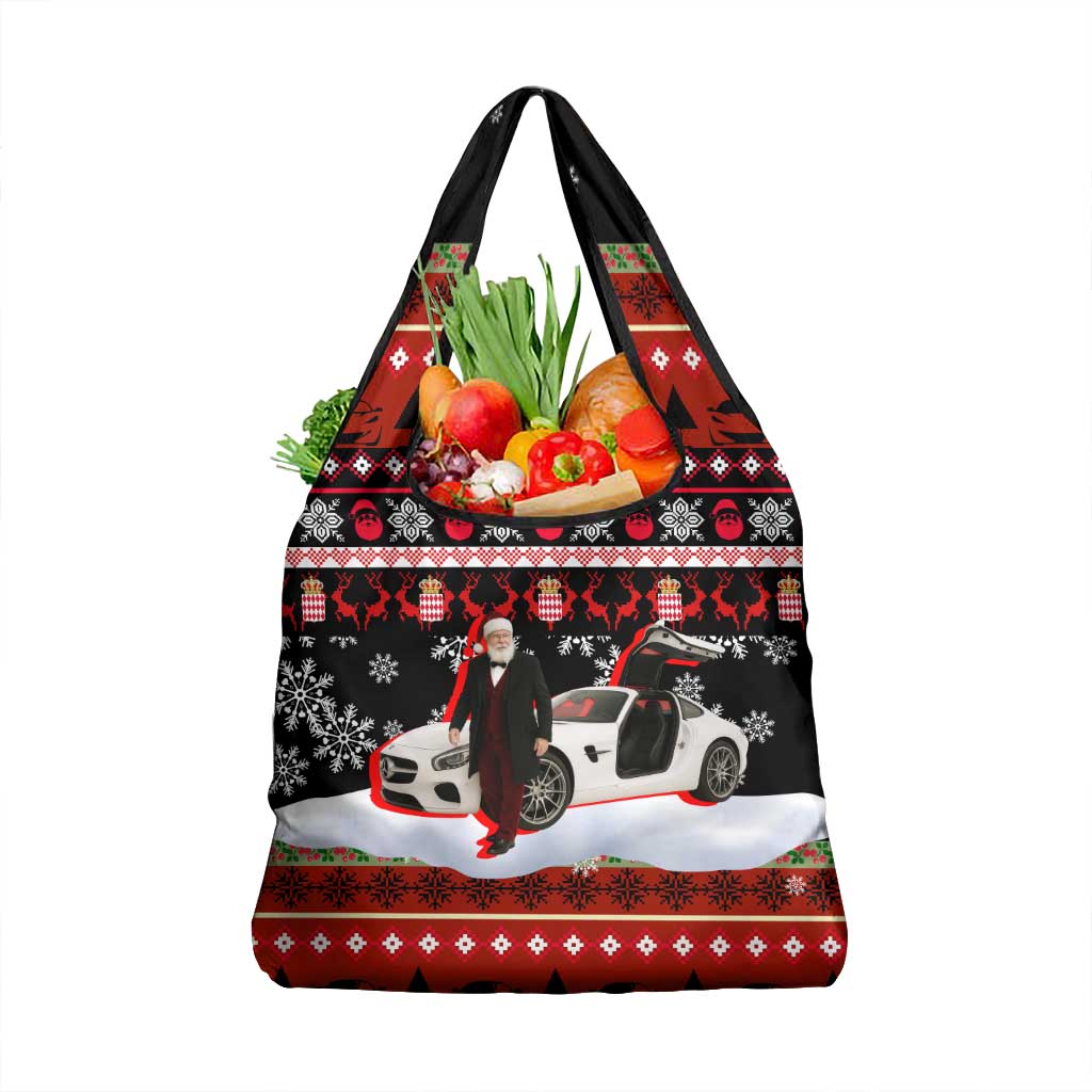 Monaco Christmas Grocery Bag with Santa Claus Sports Car Snowflakes and Luxury Holiday - Wonder Print Shop