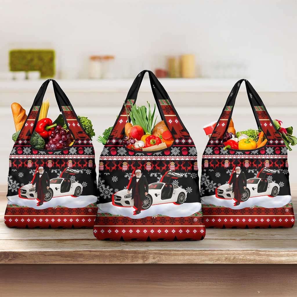 Monaco Christmas Grocery Bag with Santa Claus Sports Car Snowflakes and Luxury Holiday - Wonder Print Shop