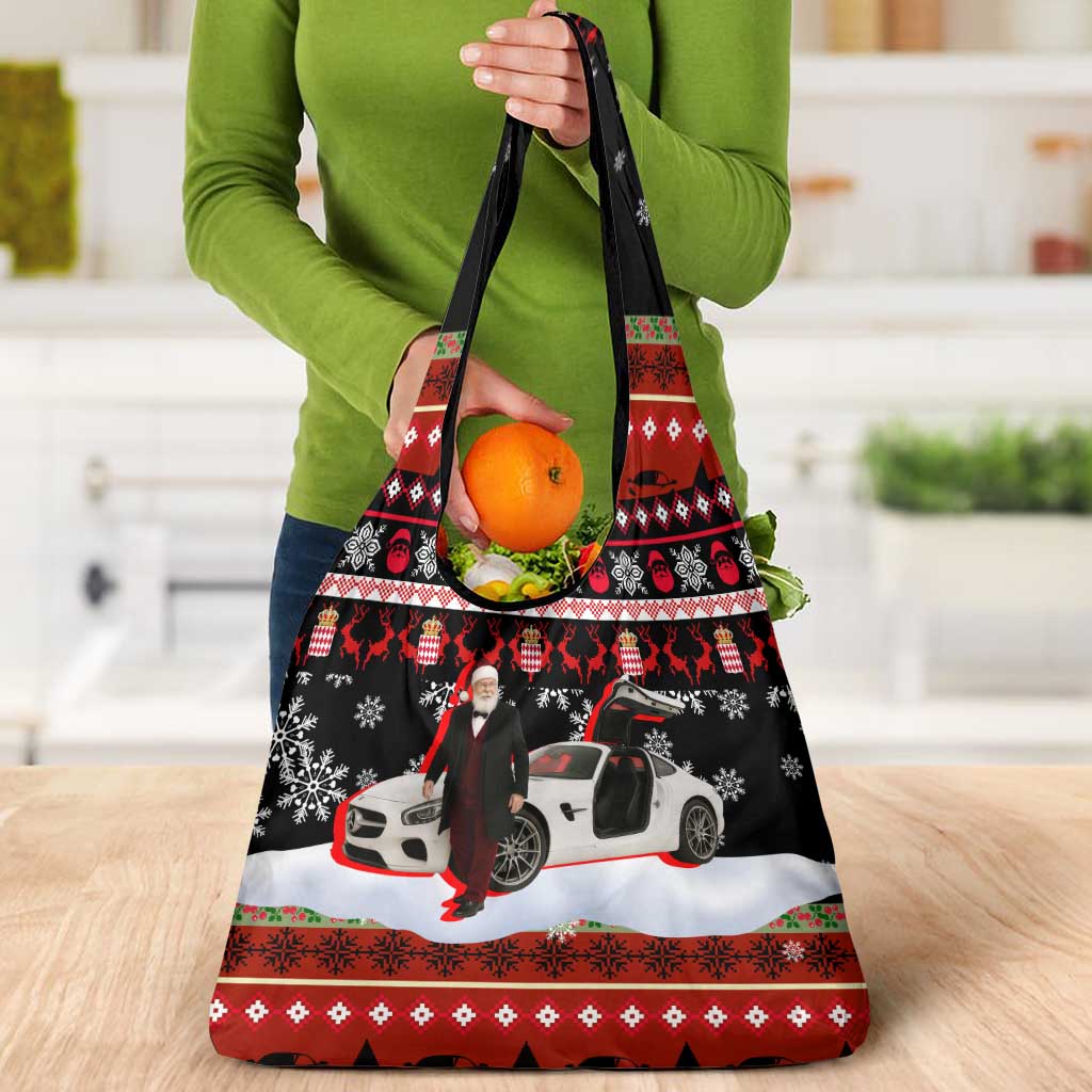 Monaco Christmas Grocery Bag with Santa Claus Sports Car Snowflakes and Luxury Holiday - Wonder Print Shop