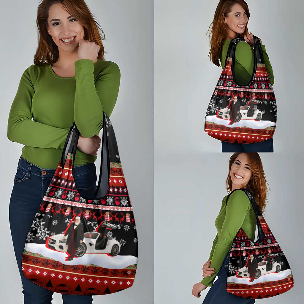 Monaco Christmas Grocery Bag with Santa Claus Sports Car Snowflakes and Luxury Holiday - Wonder Print Shop