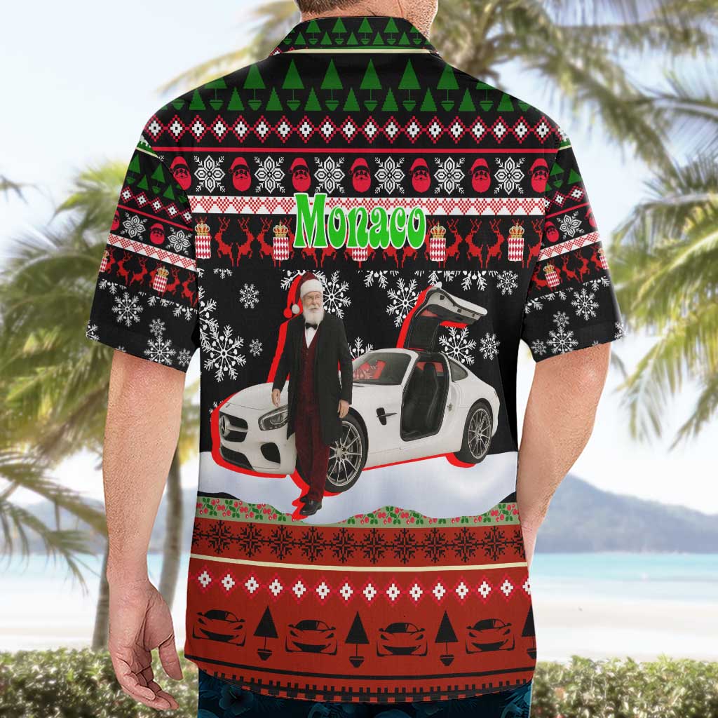 Monaco Christmas Hawaiian Shirt with Santa Claus Sports Car Snowflakes and Luxury Holiday - Wonder Print Shop