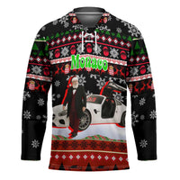 Monaco Christmas Hockey Jersey with Santa Claus Sports Car Snowflakes and Luxury Holiday - Wonder Print Shop